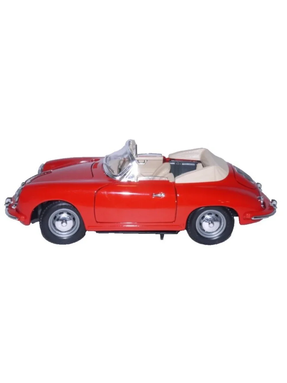 Bburago red diecast 1961 Porche 356B convertible 1/18 scale model car with stand